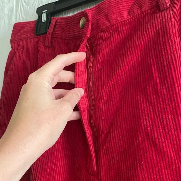 Vintage 80s/90s Women Charter Club Hi-Rise Red Ribbed Corduroy Pleated Pants 12 - Picture 4 of 9